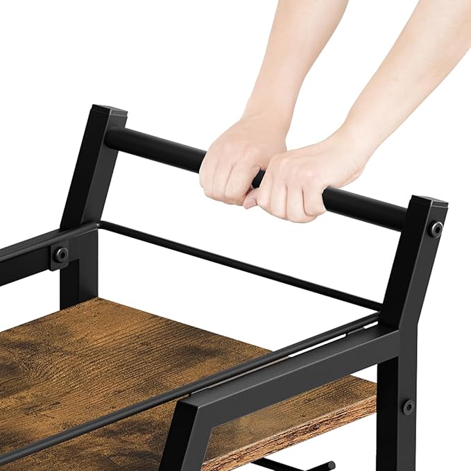 Bar Cart, Bar Cart for The Home, Small Bar Cart on Wheels, Beverage Cart, Home Bar Serving Cart with Glass Holder, Drink Cart for Bar, Kitchen, Rustic Brown and Black BC03BR