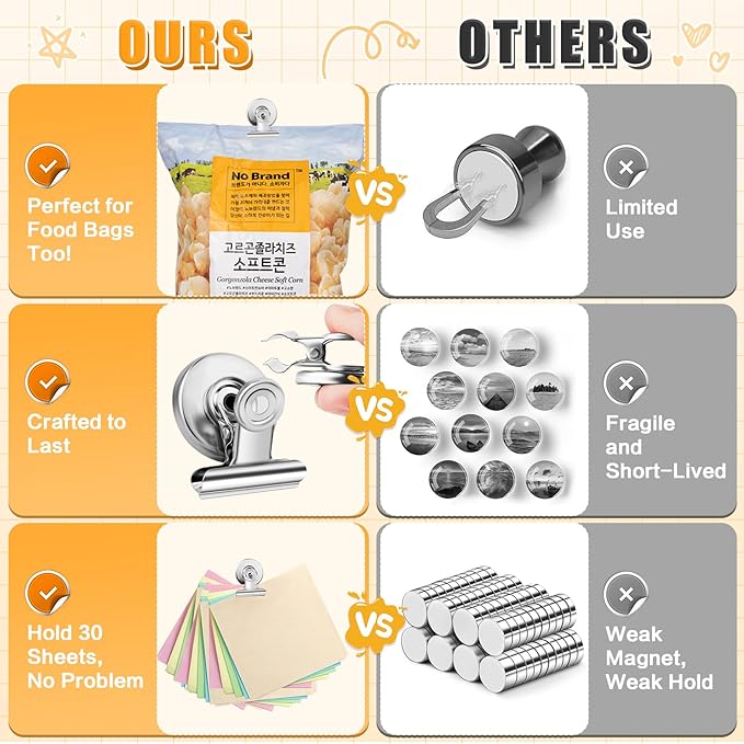Grtard 24 Pack Magnetic Clips Heavy Duty, Magnet Clips for Fridge, Refrigerator Magnets with Clips, No-Scratch Strong Magnetic Clips for Refrigerator, Whiteboard, Cruise Cabins, Locker