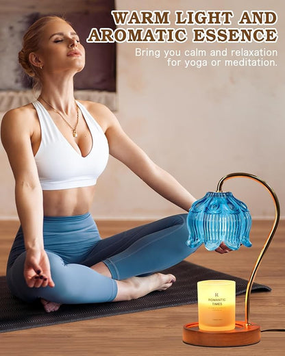 Funistree Flower Candle Warmer Lamp with Timer, Dimmable Candle Lamp Warmer, Christmas Birthday Gifts for Women Mom Her, Housewarming Home Decor, Lotus Wax Warmer for Yankee Candles - Blue Lily