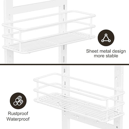 Orimade Adjustable Anti-slip Shower Caddy over Head, Rustproof Bathroom Hanging Shower Organizer with 2 Hooks for Razor, No Drilling Shower Shelves Storage Rack 3 Tier, White