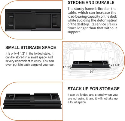 DlandHome Computer Desk, 59.8Inch Office Desk Computer Table, Study Writing Study Desk for Home Office, Black and Black