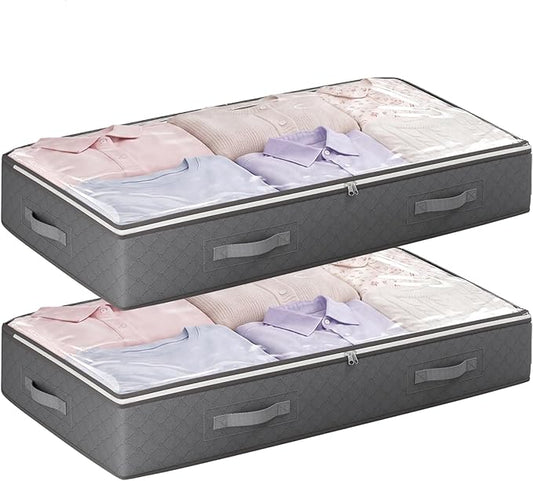 90L Under Bed Storage Containers, Underbed Toy Organizers and Clothing Storage Bags, Closet Storage Bins with Clear Lids for Bed Sheets Blanket Clothes Comforter Bedding Bedroom Dorm, 2 Pack