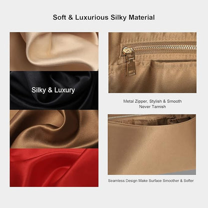 Speedy Neverfull Tote Organizer Insert - Silk Purse Organizer with Zipper, Silky Smooth, 6 Sizes (Slender Medium, Silky Brown)