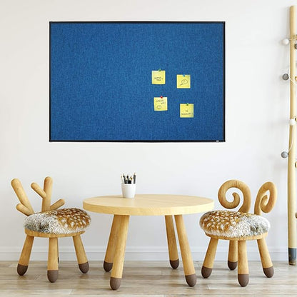 Lockways Linen Cork Bulletin Board, 36 x 24 Inch Framed Linen Fabric Pinboard, Blue Color Message Notice Wall Bulletin Cork Board for Home Kitchen Office Decorative, Black Aluminum Frame