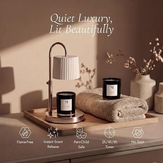 Dimmable Glass Candle Warmer Lamp with Timer - Adjustable Height Candle Lamp Warmer with Timer (8H/4H/2H) - Wax Melter - Ideal Gift, fits Various Size Scented Candles - 02 Bulb - (Silver Chrome)