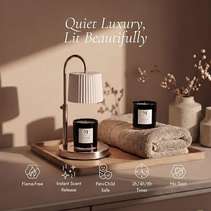 Dimmable Glass Candle Warmer Lamp with Timer - Adjustable Height Candle Lamp Warmer with Timer (8H/4H/2H) - Wax Melter - Ideal Gift, fits Various Size Scented Candles - 02 Bulb - (Brushed Nickel)