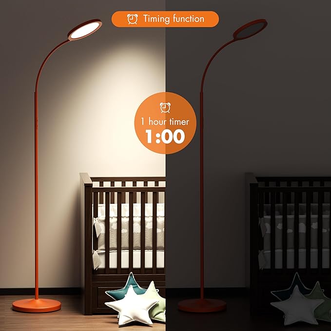 luckystyle Orange Floor Lamp,Super Bright Dimmable LED Lamps for Living Room, Custom Color Temperature Standing Lamp with Remote Push Button, Adjustable Gooseneck Reading Floor Lamp for Bedroom Office