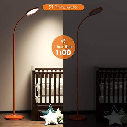 luckystyle Orange Floor Lamp,Super Bright Dimmable LED Lamps for Living Room, Custom Color Temperature Standing Lamp with Remote Push Button, Adjustable Gooseneck Reading Floor Lamp for Bedroom Office