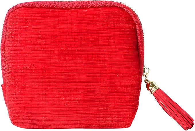 Travel Jewelry Case, Small High-End Large-Capacity Tassel Storage Bag Gifts for Women, Pouch Bags with Zipper, Velvet Jewelry Organizer Storage Bag for Bracelet Rings Earring (Red)