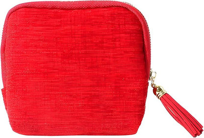 Travel Jewelry Case, Small High-End Large-Capacity Tassel Storage Bag Gifts for Women, Pouch Bags with Zipper, Velvet Jewelry Organizer Storage Bag for Bracelet Rings Earring (Red)