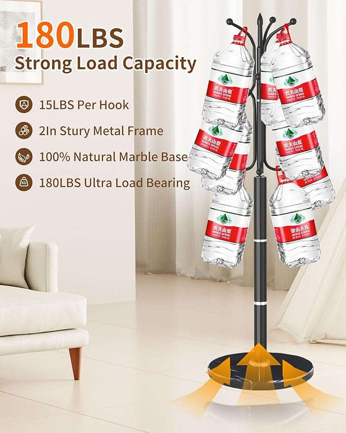 EZIVIEZ Modern Coat Rack Stand, Metal Freestanding Coat Rack with Natural Marble Base, Heavy-Duty Coat Racks with 12 Hooks,Black Coat Hanger Tree Stand for Office, Entryway, Hallway