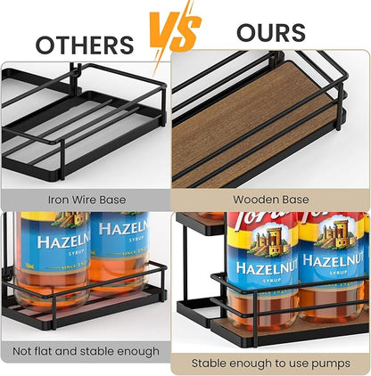 THYGIFTREE Coffee Syrup Rack Organizer 6 Bottle Syrup Holder Stand, 2-Tier Bottle Rack Storage Shelf for Kitchen Coffee Bar Station, Tabletop Bottle Display