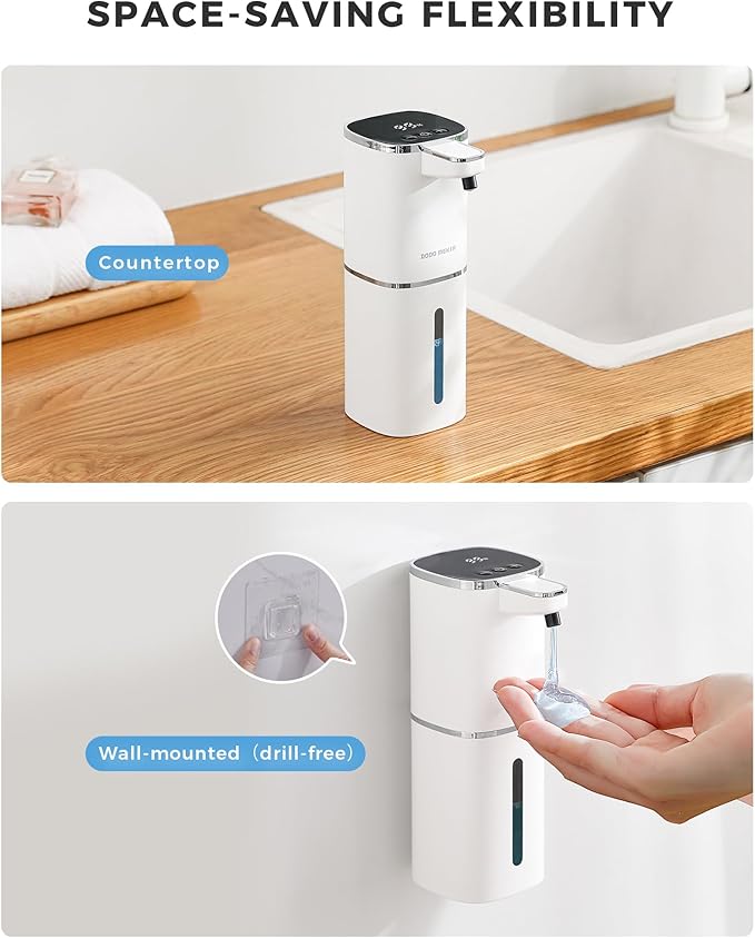 2 Pack Automatic Liquid Soap Dispenser, 13.5oz/400mL, USB Rechargeable, 9-Adjustable Liquid Levels, IPX5 Waterproof, Touchless & Wall/Tabletop Use for Kitchen Bathroom, White