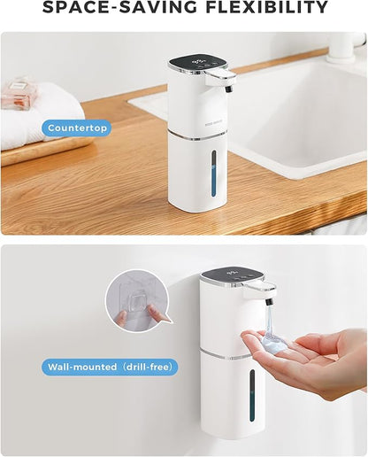 2 Pack Automatic Liquid Soap Dispenser, 13.5oz/400mL, USB Rechargeable, 9-Adjustable Liquid Levels, IPX5 Waterproof, Touchless & Wall/Tabletop Use for Kitchen Bathroom, White