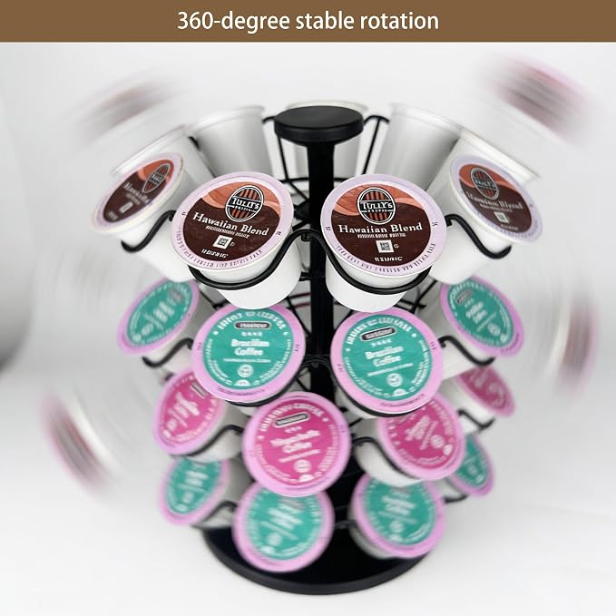 360° Rotating Coffee Pod Holder, Metal Capsule Storage Organizer for K-Cup, Nespresso Vertuo, Dolce Gusto, 36 Pod Capacity Countertop Space-Saving Carousel Stand