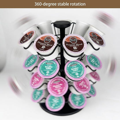 360° Rotating Coffee Pod Holder, Metal Capsule Storage Organizer for K-Cup, Nespresso Vertuo, Dolce Gusto, 36 Pod Capacity Countertop Space-Saving Carousel Stand
