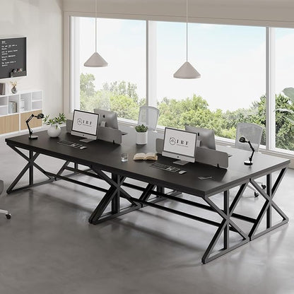 IBF Modern Black Computer Desk, Long Home Office Desk for Writing Study, Large Simple Wood Metal Work Desk in Bedroom, Big Industrial Pc Gaming Workstation Executive Computer Table, Black Oak, 60 Inch