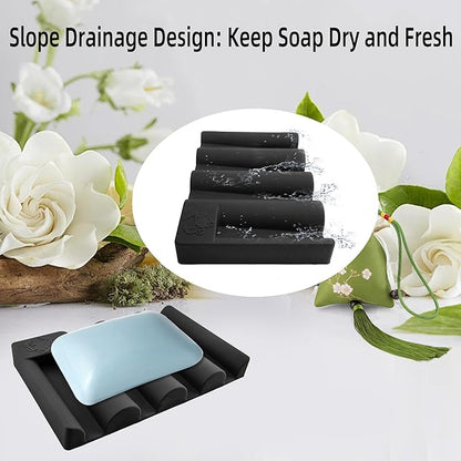 Silicone Soap Dish,Self Draining Soap Holder Perfect for Shower,Bathroom Sink,Kitchen Sink & Travel,Non-Slip Bar Soap Holder Extend Soap Life,Keep Soap Bars Dry & Easy Cleaning Black-1Pcs