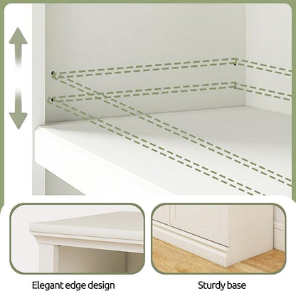 blini 5 Shelf Tall Bookcase with Doors White Bookshelf 31in Wide Display Standing Storage Shelf 72in Tall Wood Book Shelves for Bedroom Living Room Office Library