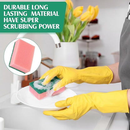Patelai 100 Pcs Heavy Duty Sponges Kitchen Bulk Dish Sponges Scrub Sponge Abrasive Scrubber Cleaning Sponge Non Scratch Scouring Absorbent Dish for Washing Kitchen (Pink)