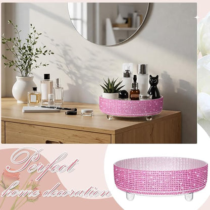 Honeydak Pink Bling Perfume Makeup Organizer Bling Mother's Day Nurses Day Gifts for Women Bathroom Organizers and Storage 360 Rotating Makeup Organizer for Countertop(Resin Stone)