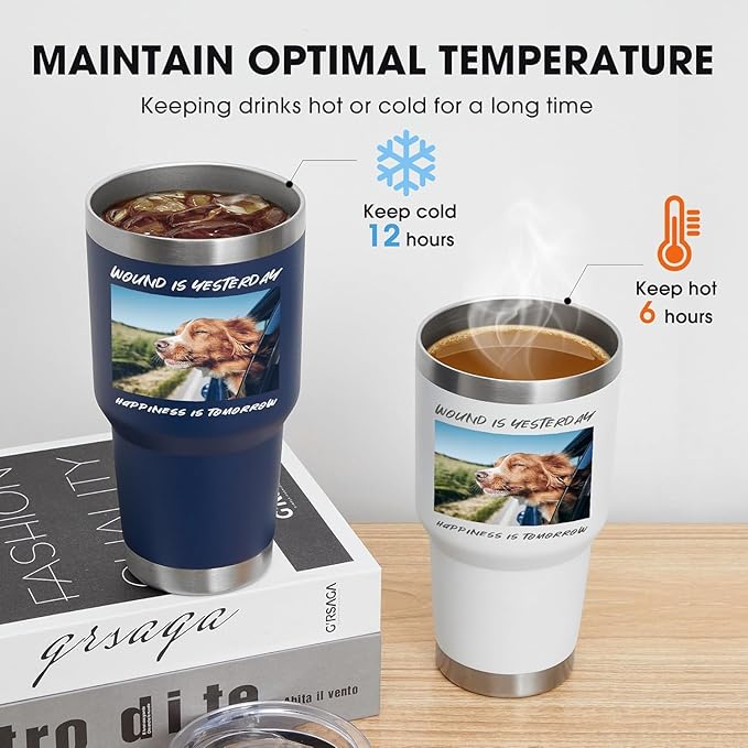 Personalized Coffee Tumbler Print in USA 30oz Stainless Steel Double Wall Insulated Coffee Cup With Text Photo Logo