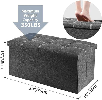 YOUDENOVA 30 inches Folding Ottoman, Ottoman with Storage Footrest Seat Support 350lbs, Storage Bench for Living Room Bedroom, Linen Fabric Grey