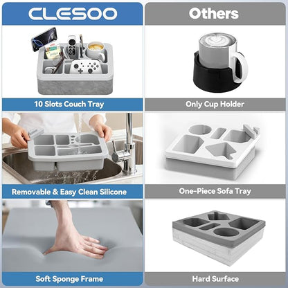 Couch Cup Holder Tray Silicone Couch Cup Holder Pillow Foam Bed Tray Snack Sofa Bed Caddy Organizer Beach Sofa Drink Holder Spill Proof Snack Caddy Removable Sofa Buddy Game Controller Kindle Phone