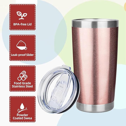 20oz Tumbler with Lid Stainless Steel Insulated Tumblers Travel Coffee Tumbler Bulk Double Wall Vacuum Insulated Water Cup Christmas Gifts for Women Men Her Him Home Office (Rose Gold, 1pack)