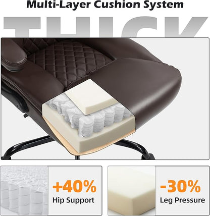 Office Chair - Ergonomic High Back Computer Desk Chair with Rocking Function & Lumbar Support - Executive Comfortable Wide Swivel Rolling Office Leather Chair with Flip-up Armrests for Home Gaming