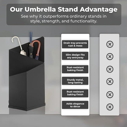 Umbrella Stand for Entryway – Stylish Indoor Umbrella Holder for Home Storage & Organization – Black Metal Umbrella Basket Rack for Compact Umbrellas, Entryway Decor & Storage