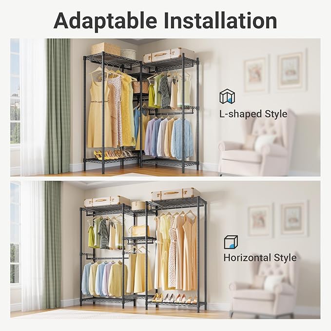 VIPEK Classic V6 Medium Wire Garment Rack Heavy Duty Clothes Rack for Hanging Clothes, Metal Freestanding Closet Wardrobe Racks 59.8" L x 14.6" W x 76.4" H, Max Load 750lbs, Black