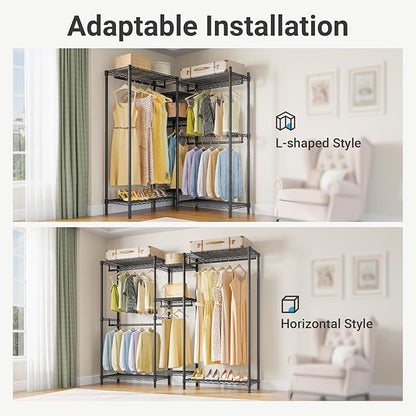 VIPEK Classic V6 Medium Wire Garment Rack Heavy Duty Clothes Rack for Hanging Clothes, Metal Freestanding Closet Wardrobe Racks 59.8" L x 14.6" W x 76.4" H, Max Load 750lbs, Black