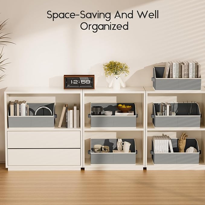 Homsorout Large Closet Organizers and Storage Bins - 8 Pack Trapezoid Storage Baskets for Shelves, Foldable Fabric Baskets with Handles Ideal for Closet, Basket, Wardrobe and Shelf Storage, Grey