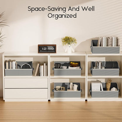 Homsorout Large Closet Organizers and Storage Bins - 8 Pack Trapezoid Storage Baskets for Shelves, Foldable Fabric Baskets with Handles Ideal for Closet, Basket, Wardrobe and Shelf Storage, Grey