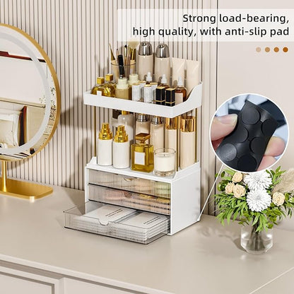 StorBin 2 Sets Makeup Organizer – 5 Tier Bathroom Organizers and Storage, Versatile Perfume Vanity Organizer, Ideal for Cosmetic, Large Skincare, Face Mask, Office Supplies, Clear