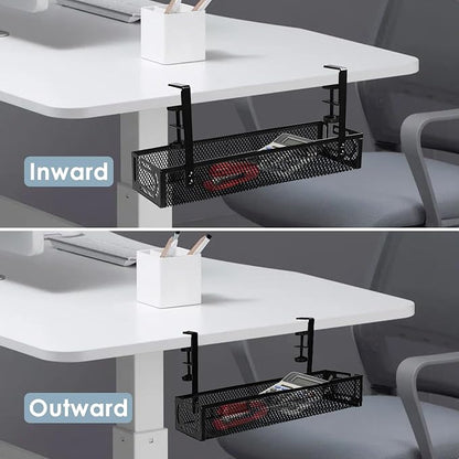 Under Desk Cable Management Tray, Cable Management Under Desk No Drill, Wire Management Tray with Clamp, Cord Organizer for Home Office, Black