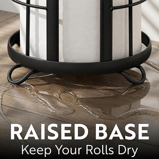 BROOKSTONE Toilet Paper Holder Stand Reserve - Free Standing Toilet Paper Stand with Storage that Holds Mega Rolls, Standing Bathroom Tissue Organizer, Bathroom Decor - Modern Storage Holder, Black