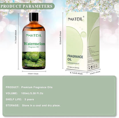 PHATOIL 3.38FL.OZ Watermelon Fragrance Oils for Aromatherapy, Essential Oils for Diffusers for Home, Perfect for Diffuser, Yoga, Skin Care, DIY Candle and Soap Making - 100ml