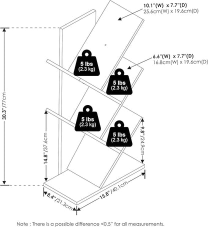 Furinno Tree Book Shelf, 5-Tier Bookshelf, Tree Bookcase for Room Decor, 8.4 x 15.7 x 30.3, for Living Room, Bedroom, Home Office, Amber Pine