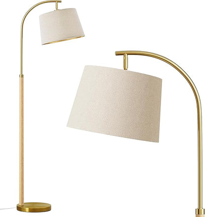 63" Wood Floor Lamps for Living Room with Foot Switch Arc Tall Standing Lamp for Bedroom Mid Century Modern Corner Gold Floor Lamps for Office Nursery Industrial Reading Lamp, Natural Wood