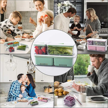 Lille Home Stackable Produce Saver, Organizer Bins/Storage Containers with Removable Drain Tray, Set of Three, for Refrigerators, Cabinets, Countertops and Pantry, BPA Free (Set of Three)