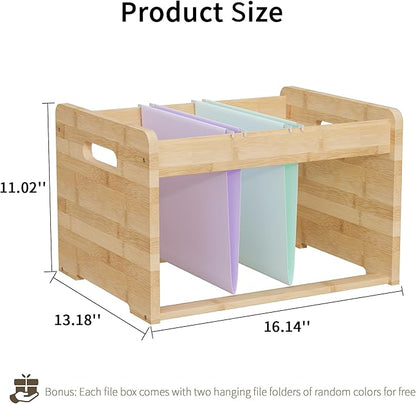LONTAI Bamboo Hanging File Organizer, Office Desk File Organizer for Letter Size, Wood Hanging File Folders Organizer Record Holder Storage Stand Bookshelf Easy Assembly, Natural