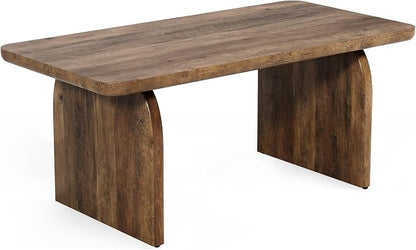 LITTLE TREE Farmhouse Coffee Table, 47 Inches Wooden Center Tables with Rounded Corners, Rectangular Living Room Tables, Modern Low Cocktail Tea Furniture for Living Room (Rustic Brown)