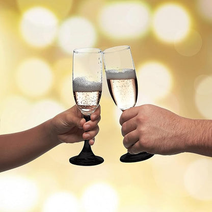 DISCOUNT PROMOS Premiere Champagne Flutes 6.25 oz. Set of 10, Bulk Pack - Elegant Drinkware for Weddings, Events, & Promotional Gifts - Black