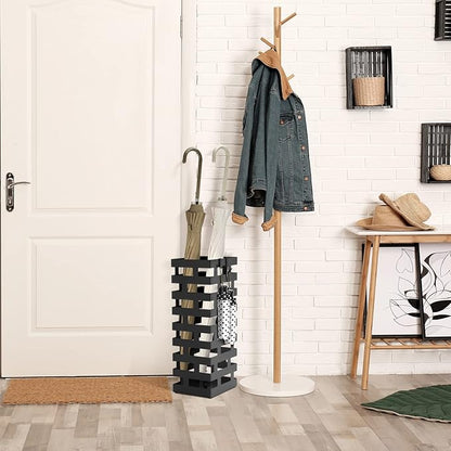 Tudomro Umbrella Stands for Entryway Large Metal Umbrella Holder 6.3 x 5.5 x 16.5 Inches with Removable Water Tray and Hooks Decor Freestanding Rectangular Hollow Rack for Home Office(Black)