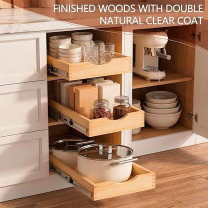 Sintuff 1 Pack Wooden Pull out Tray Cabinet Organizer Gentle Close Roll out Shelves for Kitchen Cabinets Fully Assembled Slide Pantry Shelves (15'' X 21'')