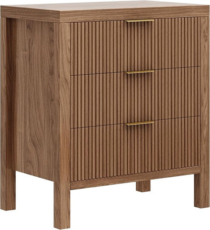 Nightstand with 3 Drawers, Dresser and Nightstand Sets, Bedside Tables, Mid Century Nightstands with 3 Wide Drawers for Bedroom, Kids’ Room, Hallway - Walnut