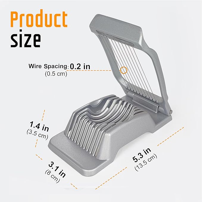 Egg Slicer for Hard Boiled Eggs, Stainless Steel Wire, Multipurpose Heavy Duty Aluminium Egg Cutter Dishwasher Safe for Egg, Salads & Sandwiches, Strawberries, Mushrooms & Soft Cheese, Fruit, Sliver