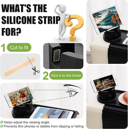 Couch Cup Holder Tray - 3 in 1 Sofa Arm Tray with 360° Rotating Cup Holder & Phone Stand,Fits Various Couches Arm Widths - Anti-Slip Foldable Couch Arm Tray for Snacks, Cellphone Remote